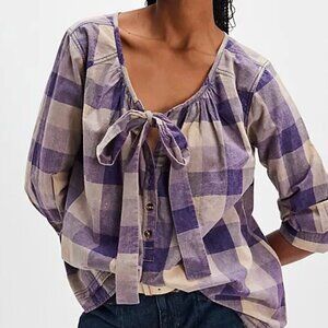 NWT $128 Free People We The Free Big Bow Plaid Pullover Tunic Shirt Size Medium